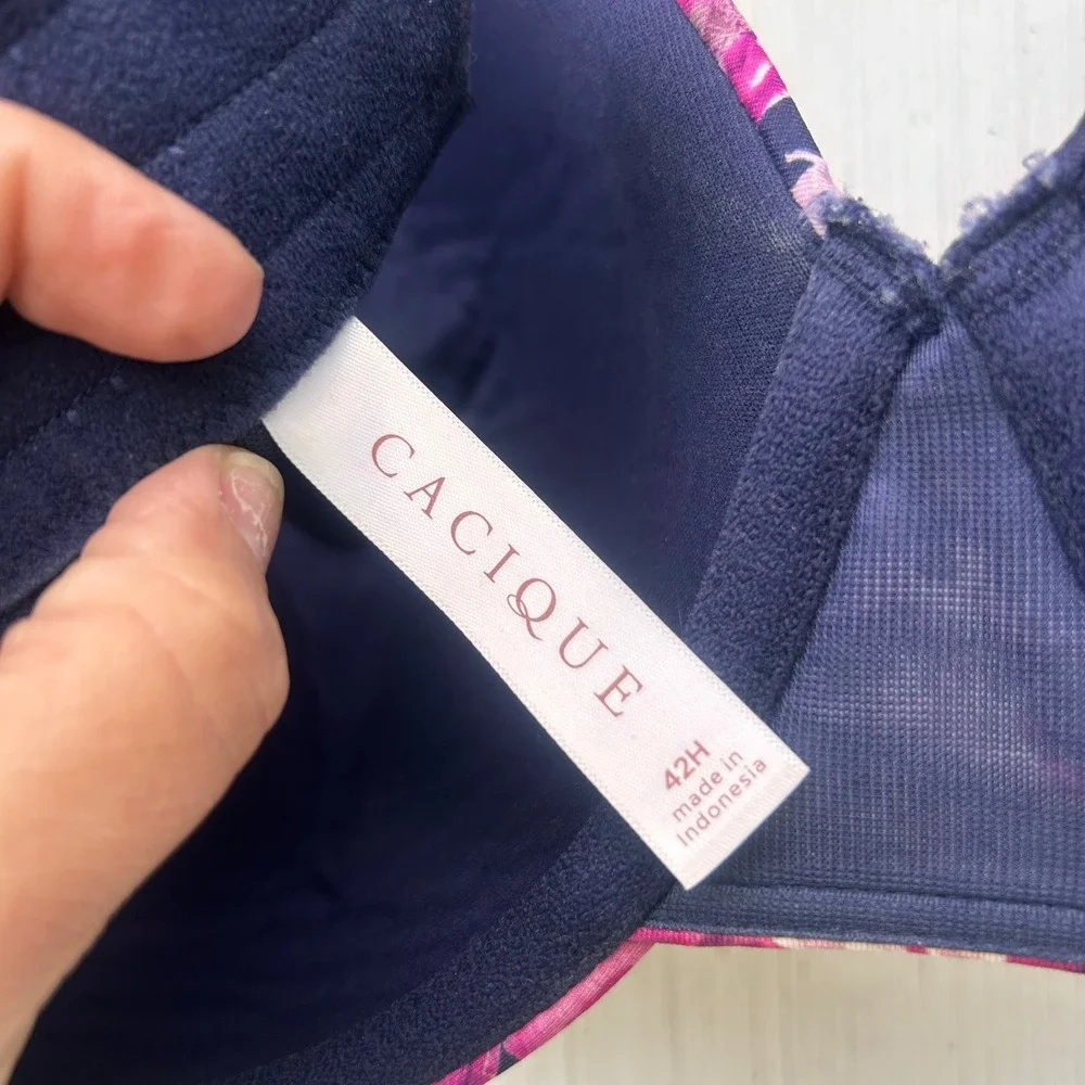 Lane Bryant Cacique Floral Lightly Lined Full Coverage‎ Bra 42H Navy Underwire